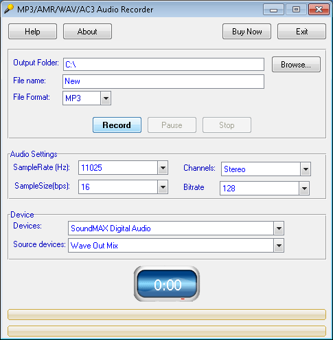 Record digital and analog sounds into MP3, WMA, M4A or WAV files.