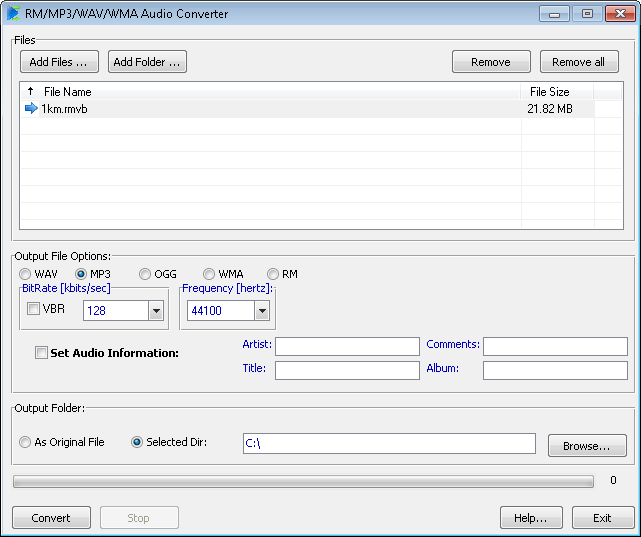 Click to view RM/MP3/WAV/WMA Audio Converter 2.2.152 screenshot